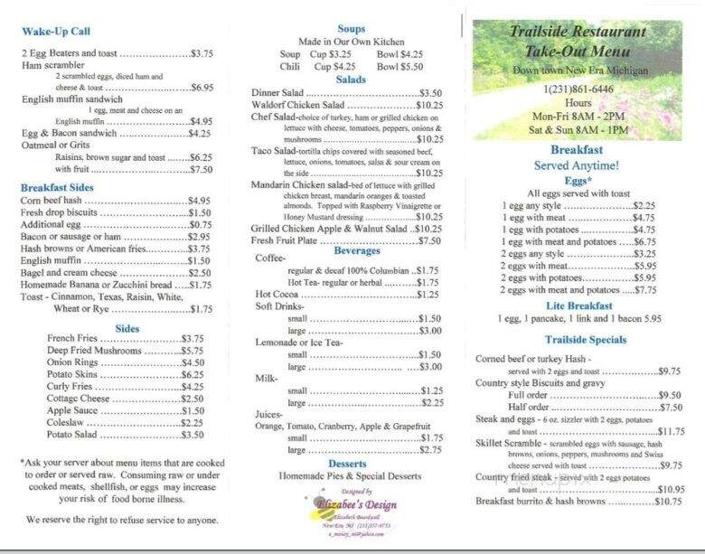 Trailside Restaurant - New Era, MI menu_pic