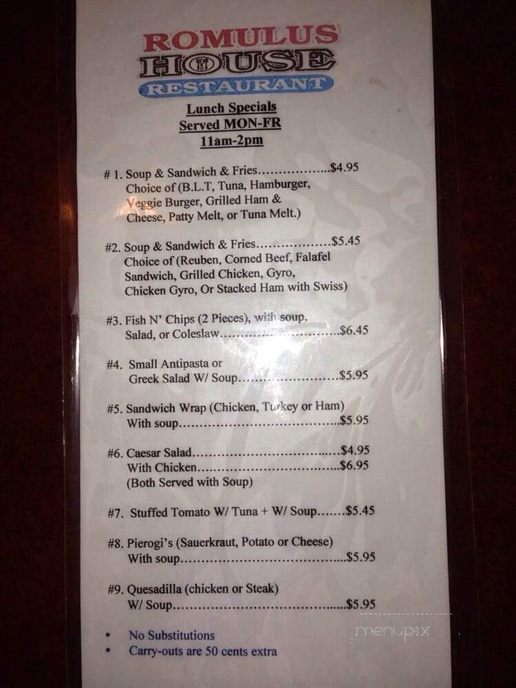 Romulus House Restaurant - Romulus, MI menu_pic
