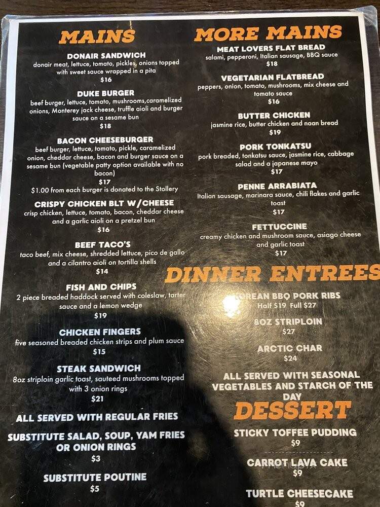 The Duke of Argyll Pub - Edmonton, AB menu_pic