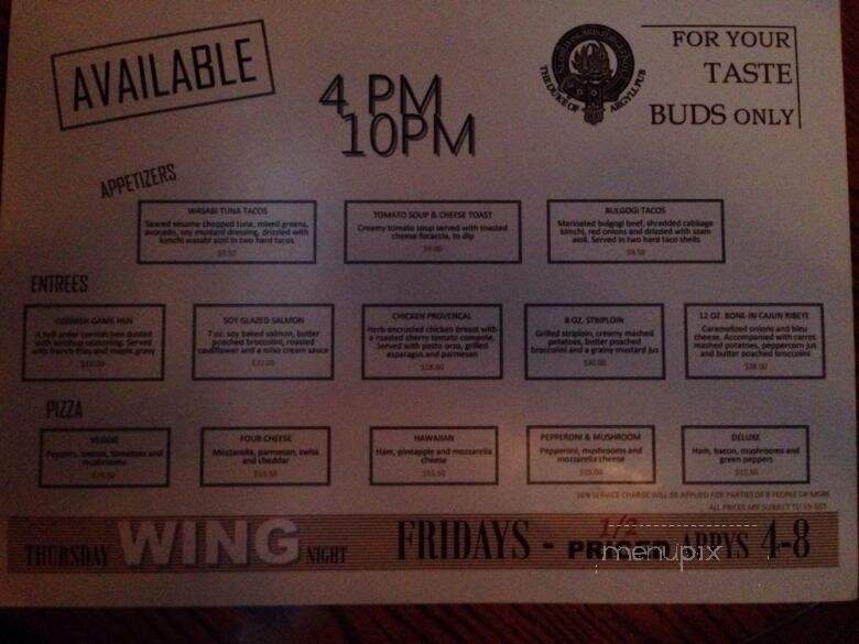 The Duke of Argyll Pub - Edmonton, AB menu_pic