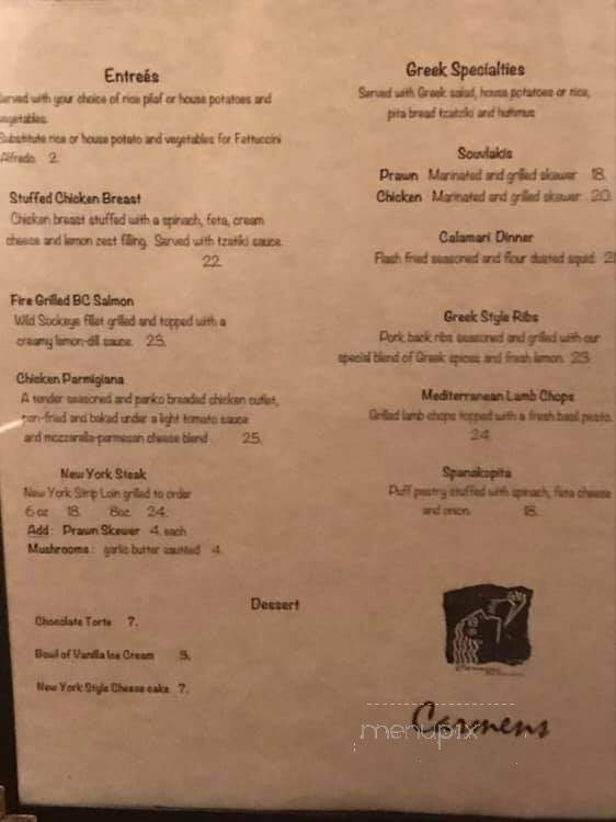 Carmens Restaurant - Williams Lake, BC menu_pic