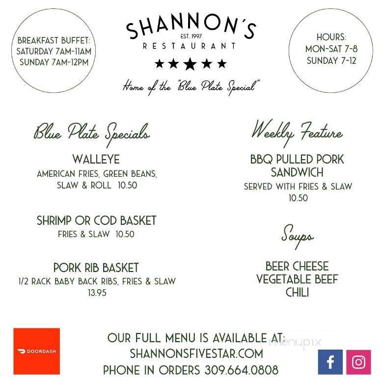 Shannon's Five Star - Bloomington, IL menu_pic