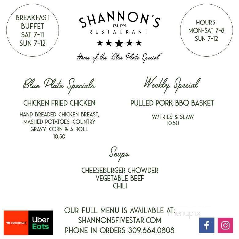Shannon's Five Star - Bloomington, IL menu_pic