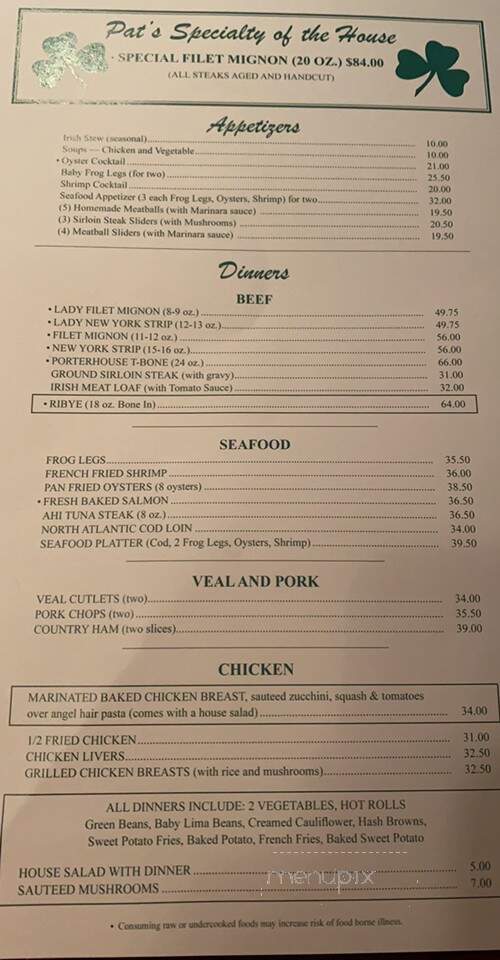 Pat's Steakhouse - Louisville, KY menu_pic