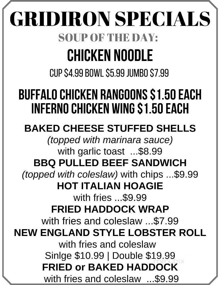 Gridiron Restaurant Sports Pub - Lewiston, ME menu_pic