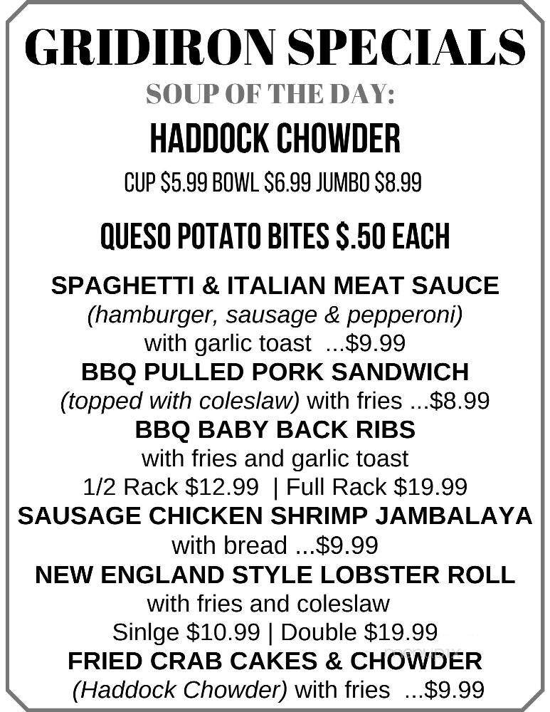 Gridiron Restaurant Sports Pub - Lewiston, ME menu_pic