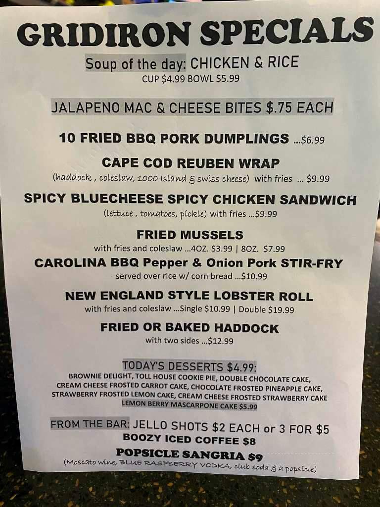 Gridiron Restaurant Sports Pub - Lewiston, ME menu_pic