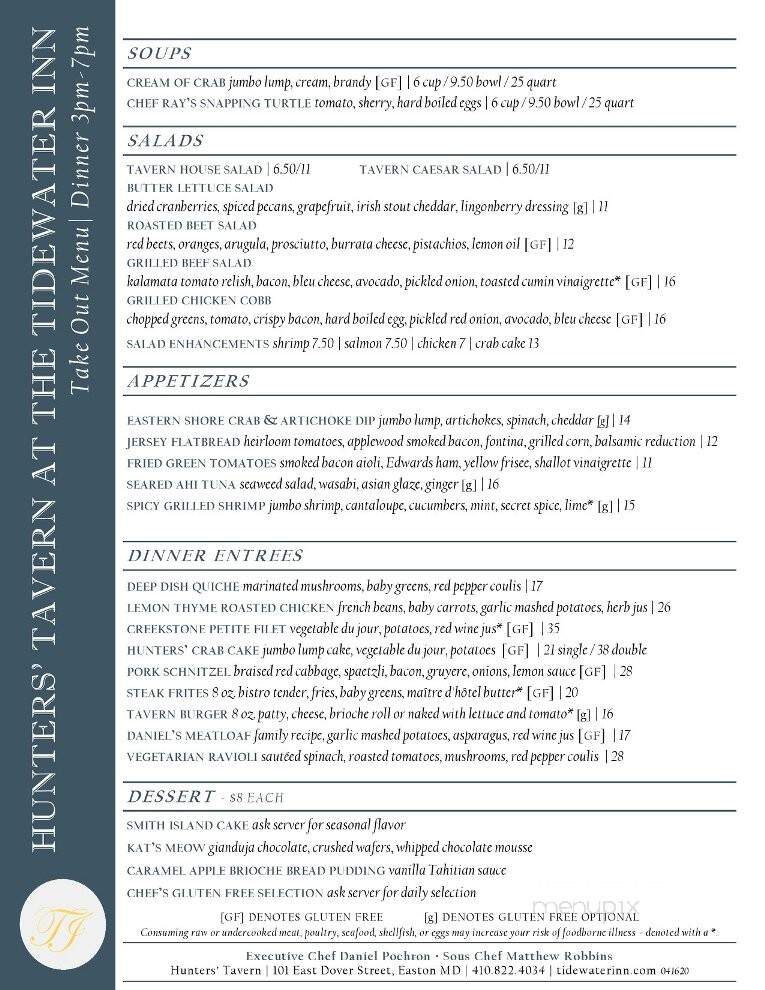 Tidewater Inn - Easton, MD menu_pic