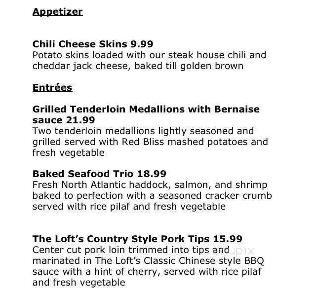 Loft Restaurant - North Andover, MA menu_pic