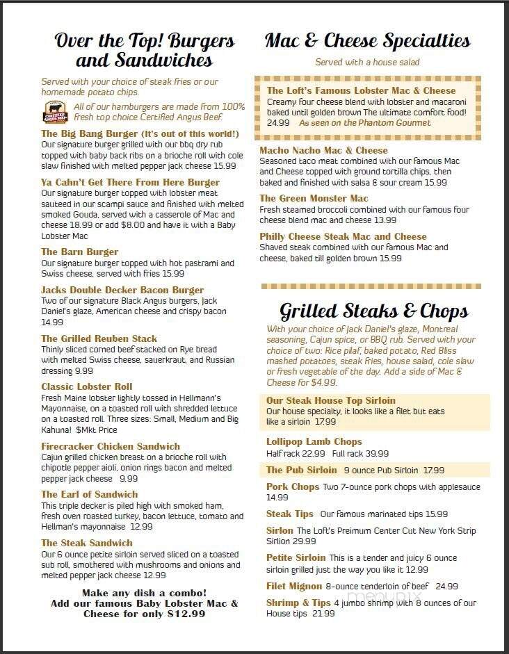 Loft Restaurant - North Andover, MA menu_pic
