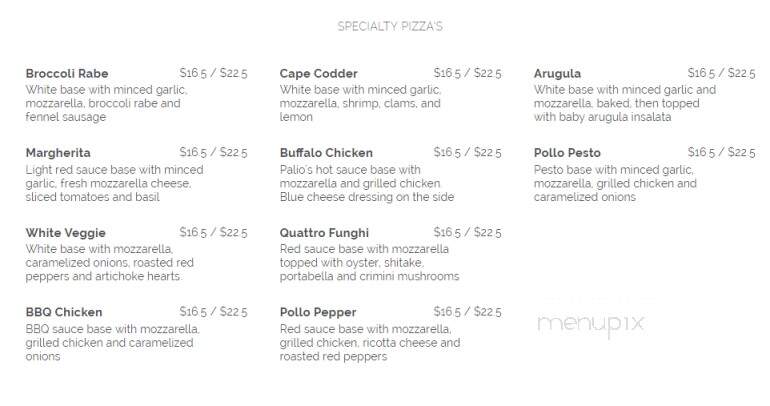 Palio Pizzeria - Hyannis, MA menu_pic
