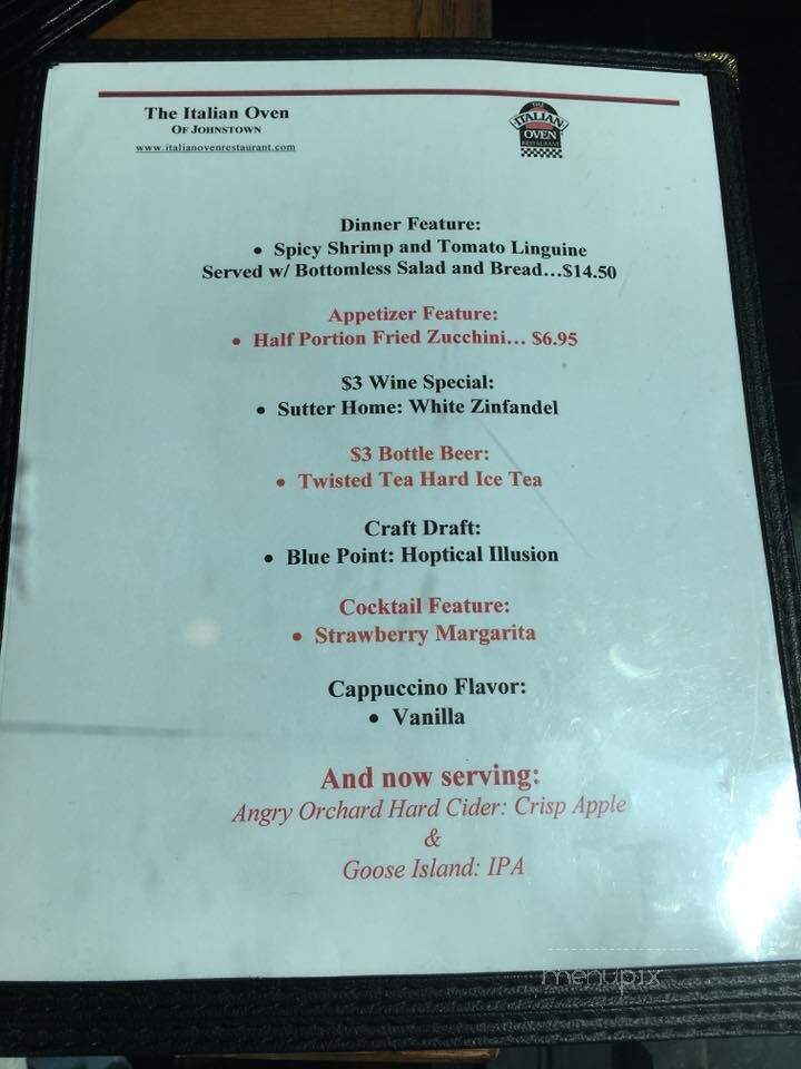 Italian Oven Restaurant - Johnstown, PA menu_pic