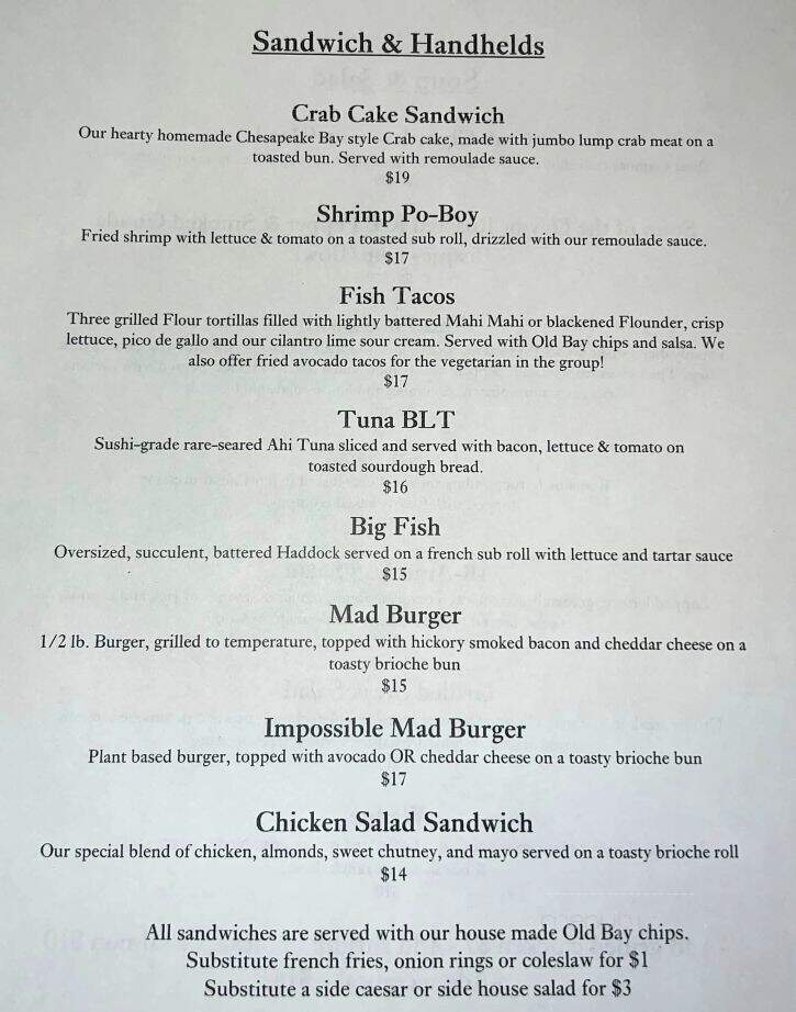 Madigan's Waterfront - Occoquan, VA menu_pic
