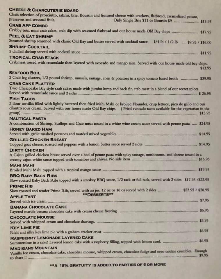 Madigan's Waterfront - Occoquan, VA menu_pic