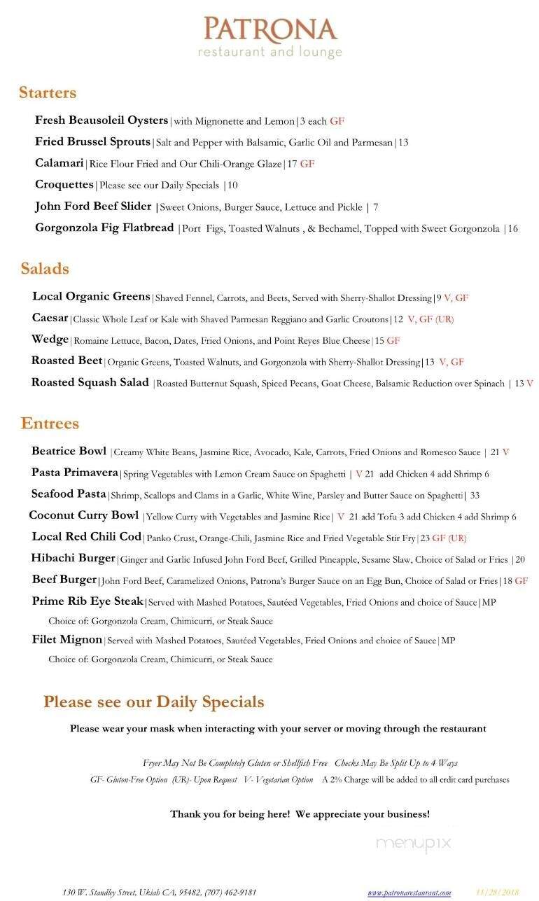 Patrona - Ukiah, CA menu_pic