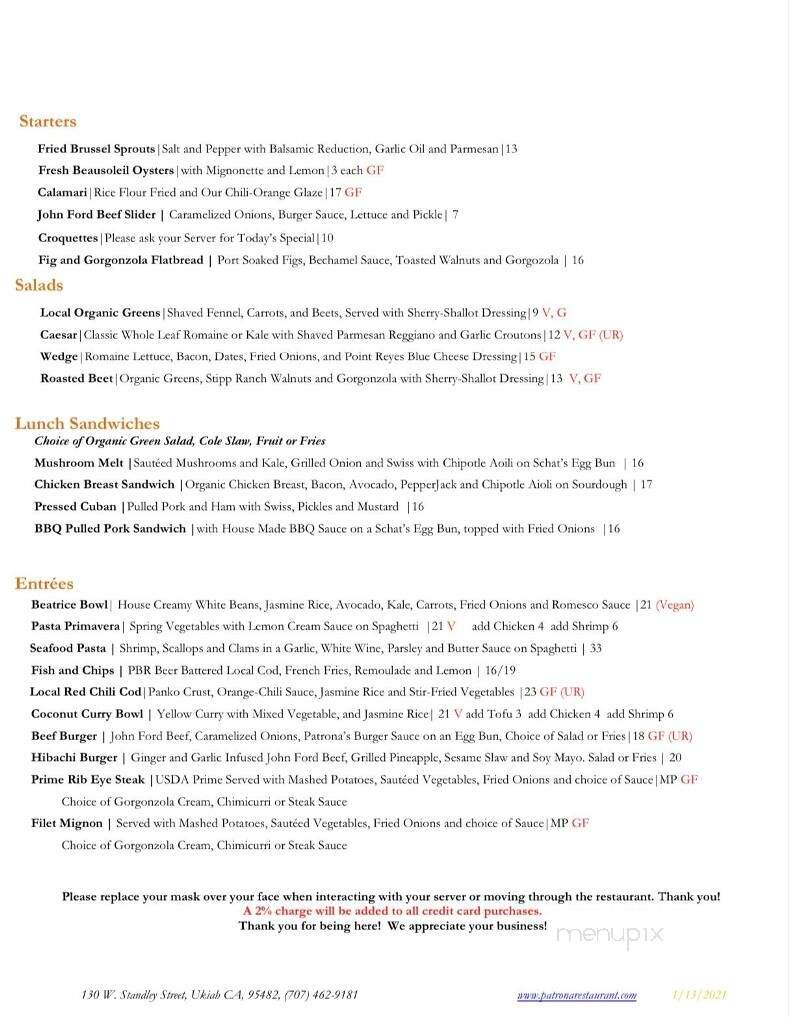 Patrona - Ukiah, CA menu_pic
