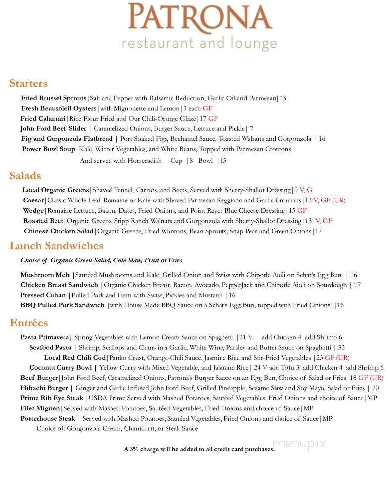 Patrona - Ukiah, CA menu_pic