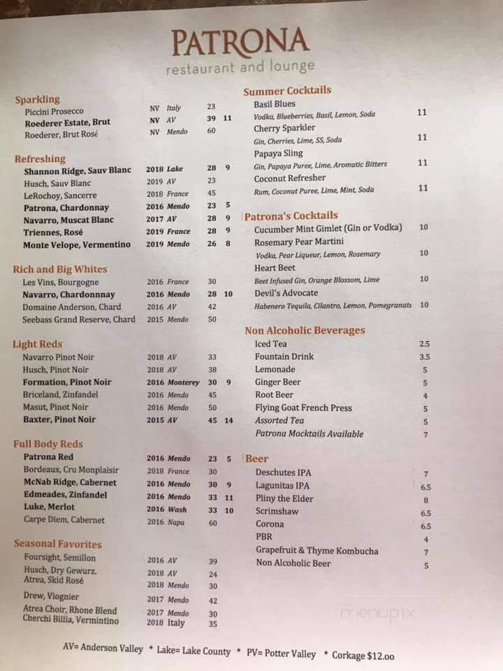 Patrona - Ukiah, CA menu_pic
