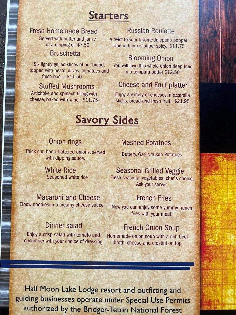 Half Moon Lake Lodge Restaurant - Pinedale, WY menu_pic