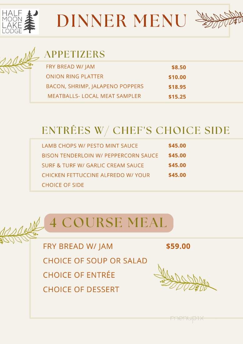 Half Moon Lake Lodge Restaurant - Pinedale, WY menu_pic