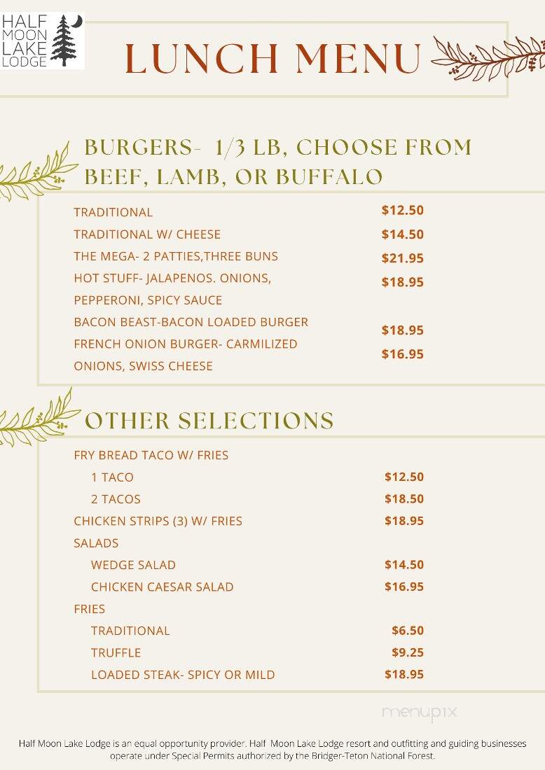 Half Moon Lake Lodge Restaurant - Pinedale, WY menu_pic