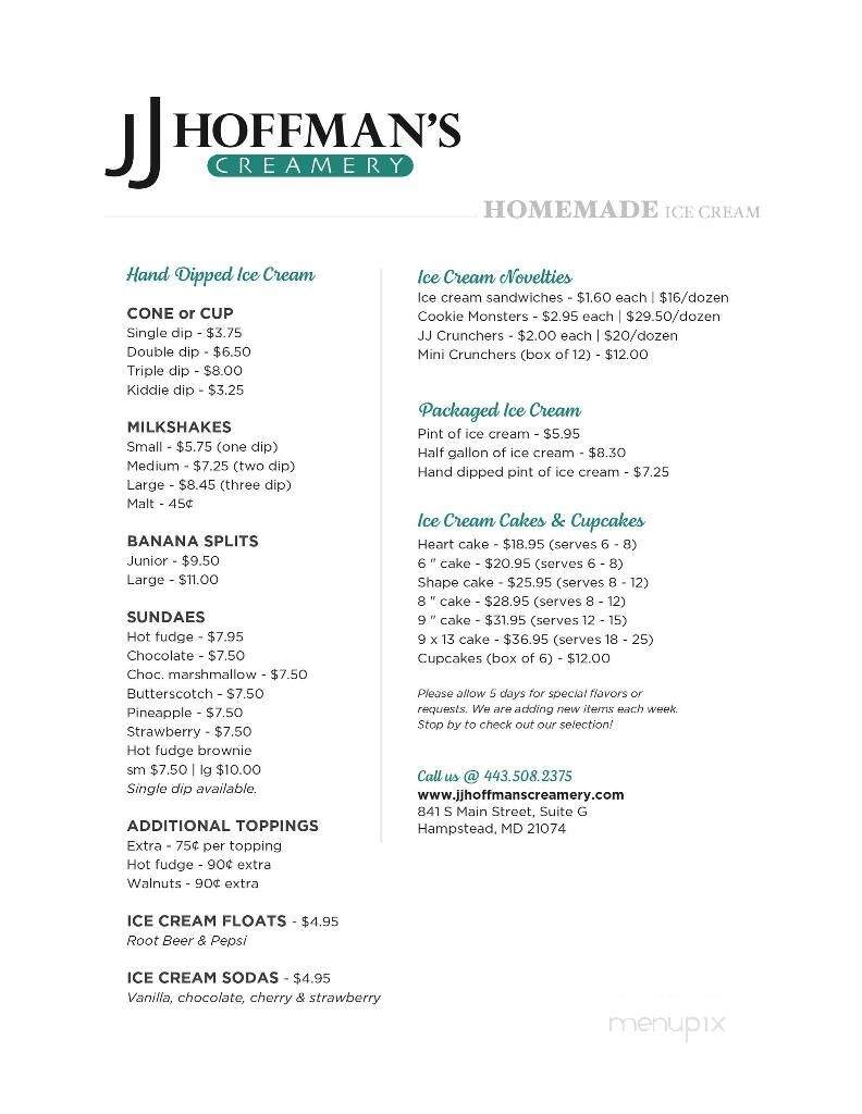 JJ Hoffman's Creamery - Hampstead, MD menu_pic