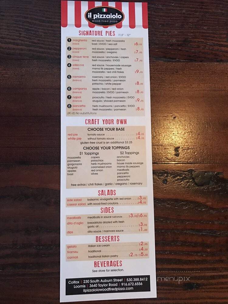 Il Pizzaiolo Wood-fired Pizza - Loomis, CA menu_pic