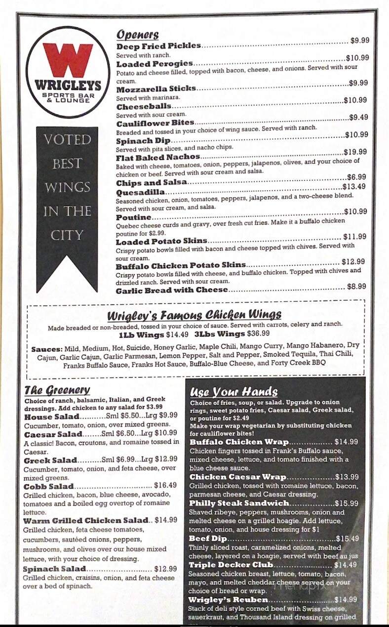 Wrigleys Sports Bar & Lounge - St Catharines, ON menu_pic