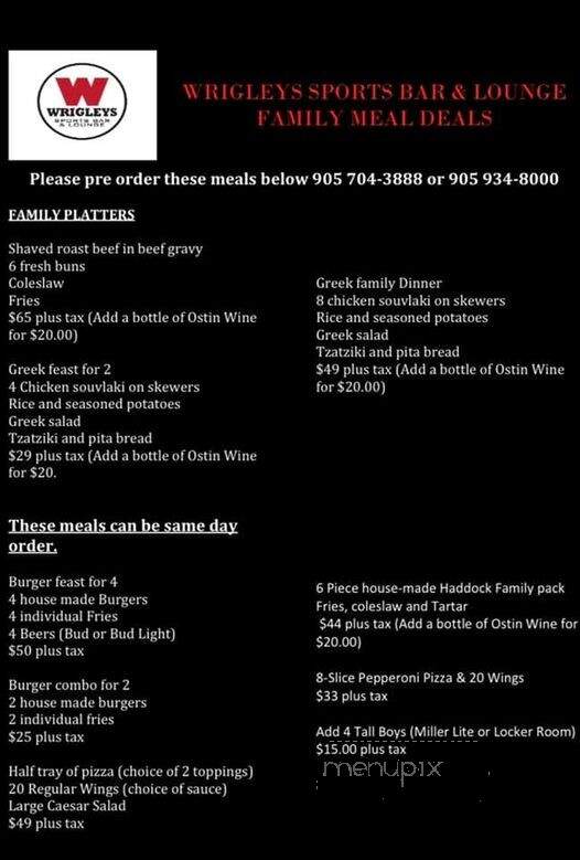 Wrigleys Sports Bar & Lounge - St Catharines, ON menu_pic