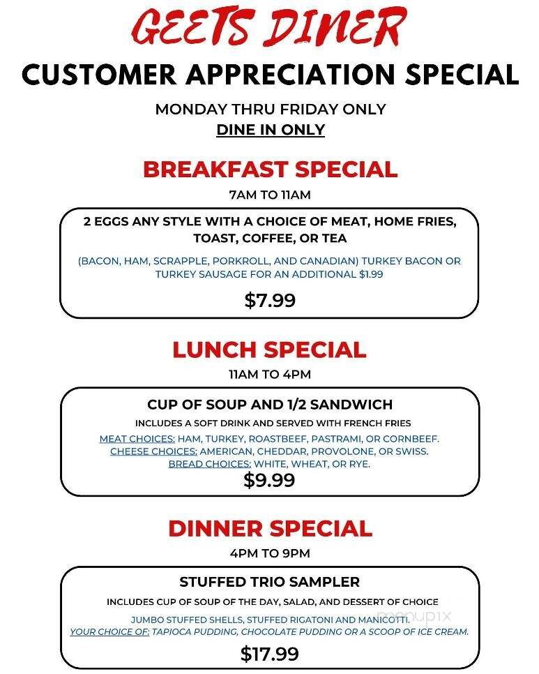 Geets Diner & Lounge - Williamstown, NJ menu_pic