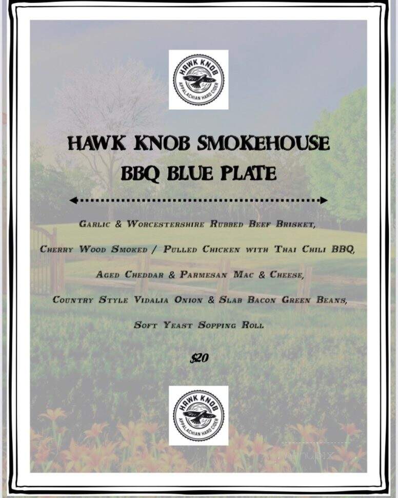 Hawk Knob Appalachian Hard Cider & Mead - Lewisburg, WV menu_pic
