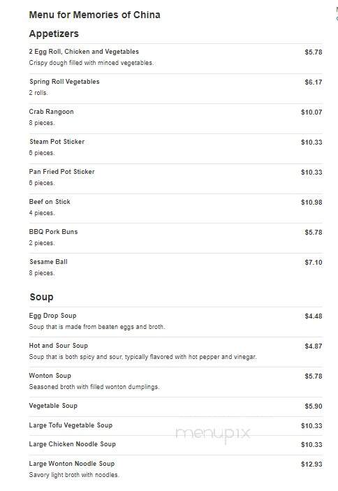 Memories of China - Florence, KY menu_pic