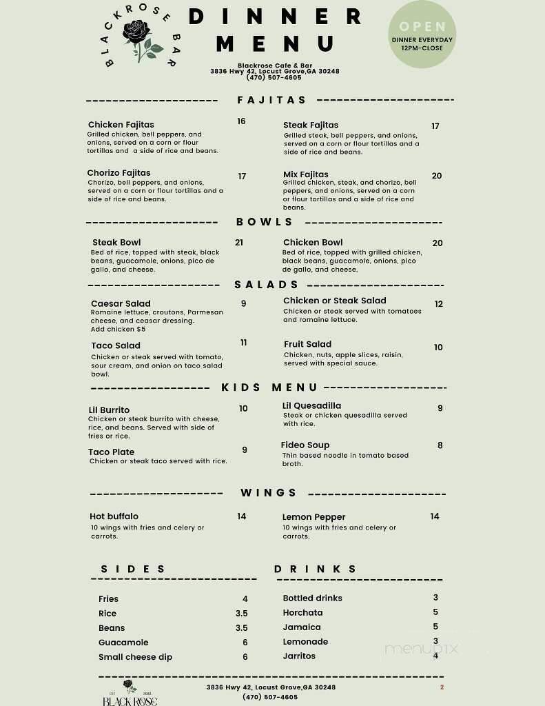 Black Rose Cafe & Bakehouse - Locust Grove, GA menu_pic