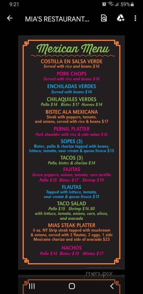 Mia's Cafe - Mays Landing, NJ menu_pic