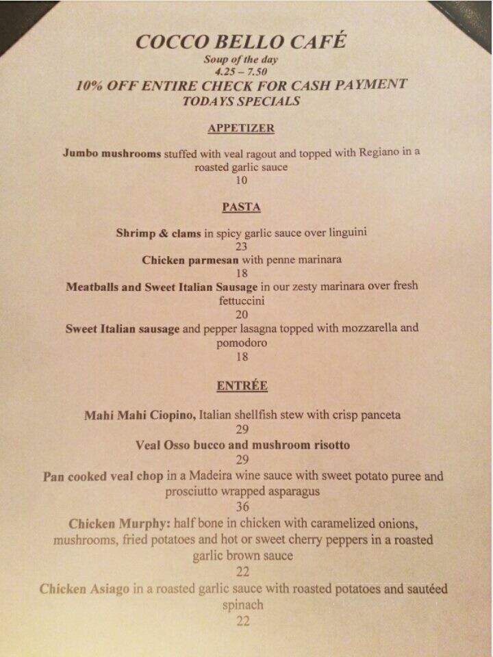 Cocco Bello Cafe - Livingston, NJ menu_pic