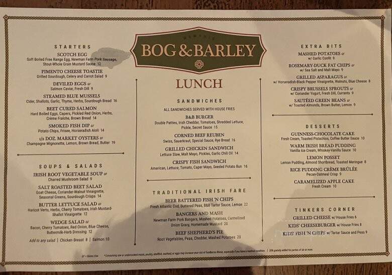 Bog & Barley - Memphis, TN menu_pic