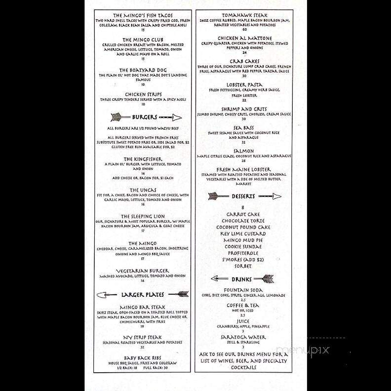Blue Mingo Grill - Cooperstown, NY menu_pic