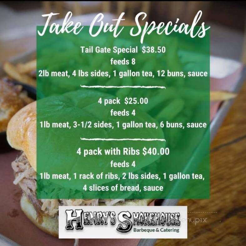 Henry's Smokehouse - Simpsonville, SC menu_pic