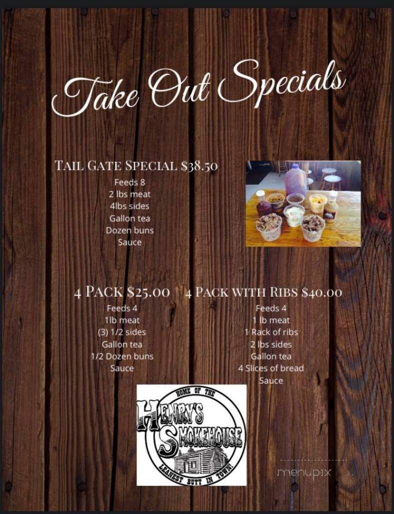 Henry's Smokehouse - Simpsonville, SC menu_pic