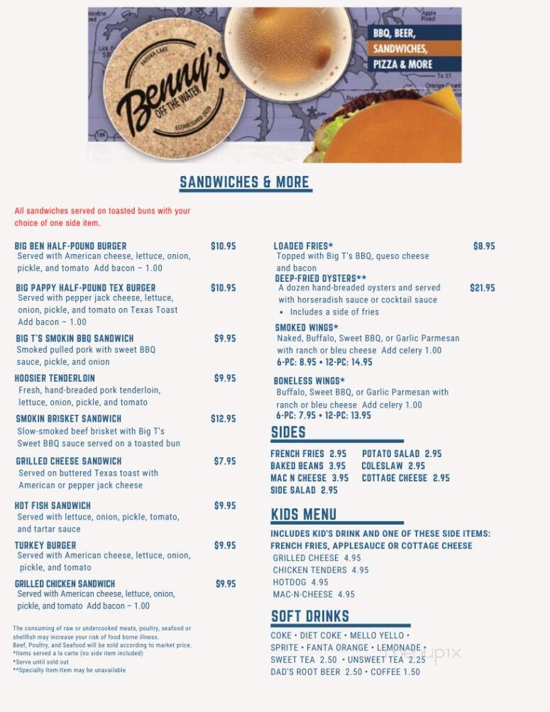 Bennie's off the Water - Birdseye, IN menu_pic