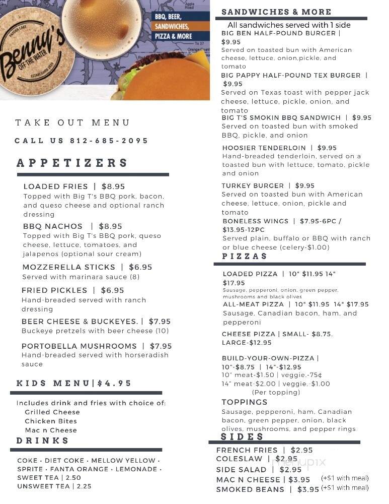 Bennie's off the Water - Birdseye, IN menu_pic
