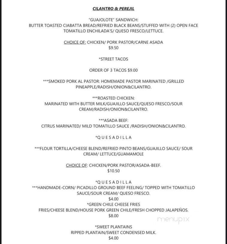 Cilantro & Perejil - Denver, CO menu_pic