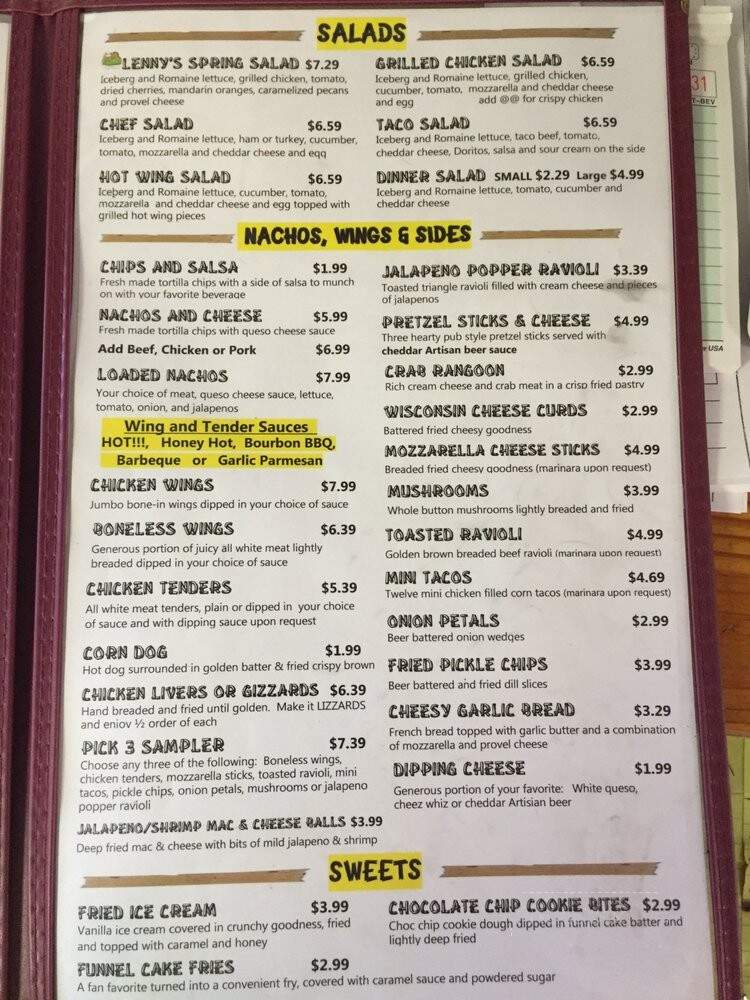 Lenny's - Lesterville, MO menu_pic