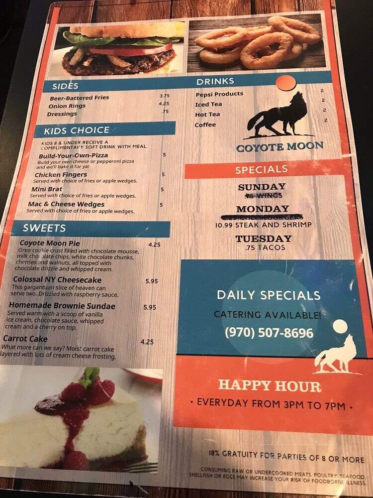 Coyote Moon Bar & Grill - Pagosa Springs, CO menu_pic