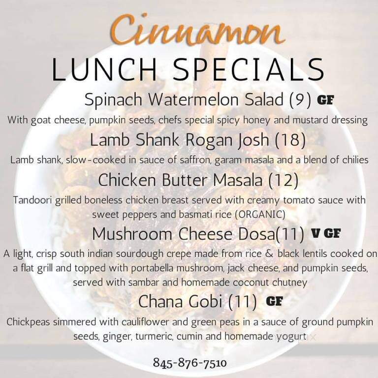 Cinnamon Indian Cuisine - Rhinebeck, NY menu_pic