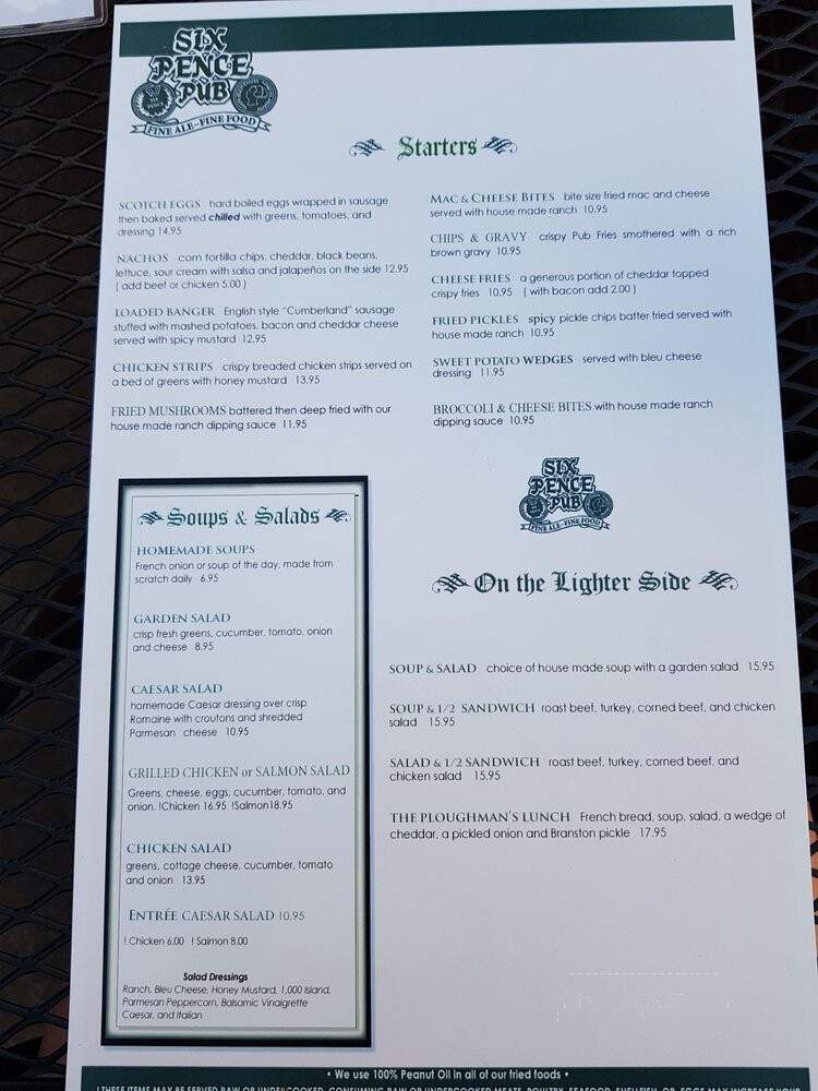 Six Pence Pub - Blowing Rock, NC menu_pic