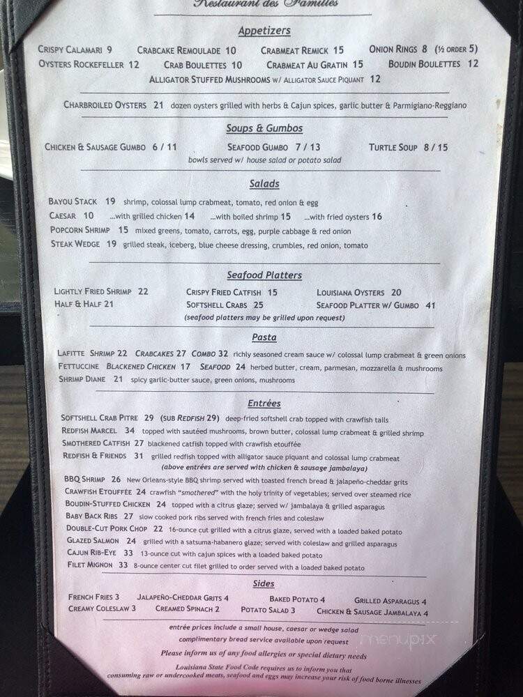 Restaurant Des Families - Marrero, LA menu_pic