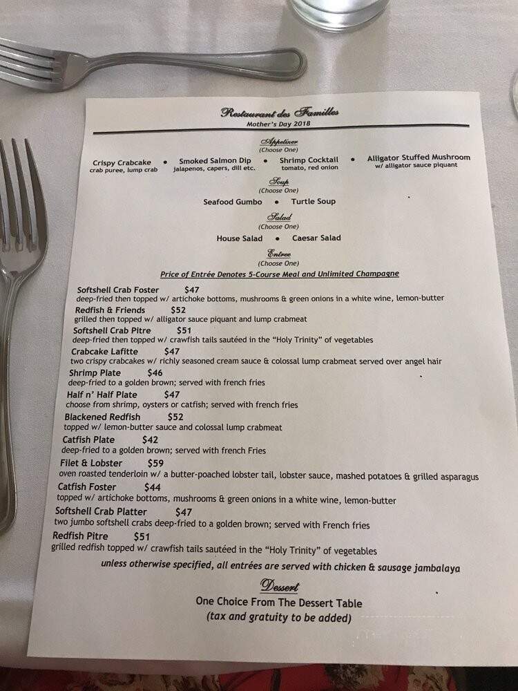 Restaurant Des Families - Marrero, LA menu_pic