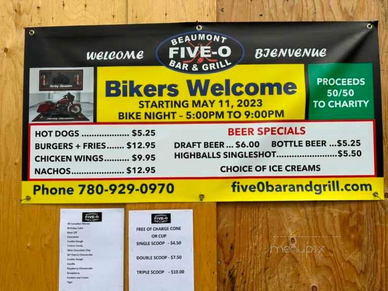 Five-O Bar & Grill - Beaumont, AB menu_pic