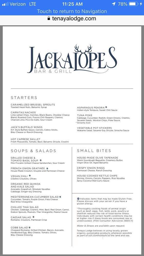 Jackalope's Bar and Grill - Fish Camp, CA menu_pic